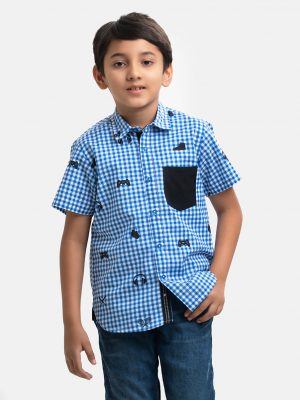 Blue Cotton Kids Casual Shirt