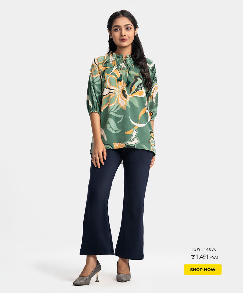 Green Blended A-line Woven Top
