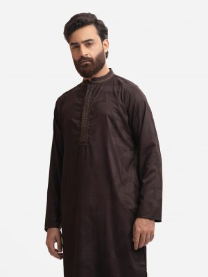 Brown Bamboo Jacquard Semi Fit Panjabi
