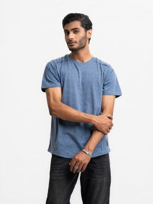 Blue Cotton Knit Short Sleeve T-shirt