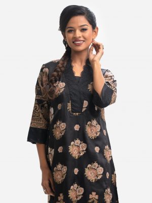 Black Crepe A-line Kameez
