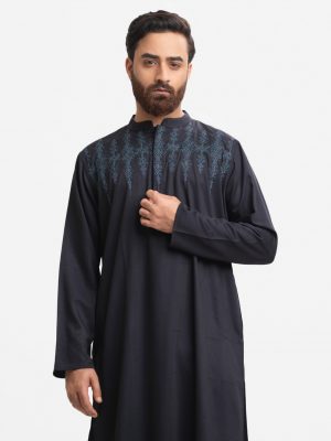 Black Jacquard Semi-Fitted Panjabi