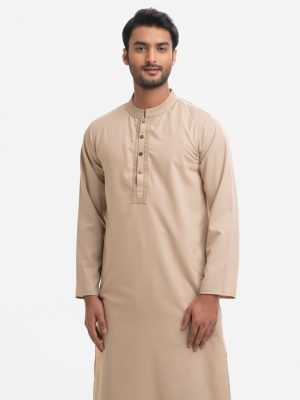 Beige Viscose Fitted Panjabi