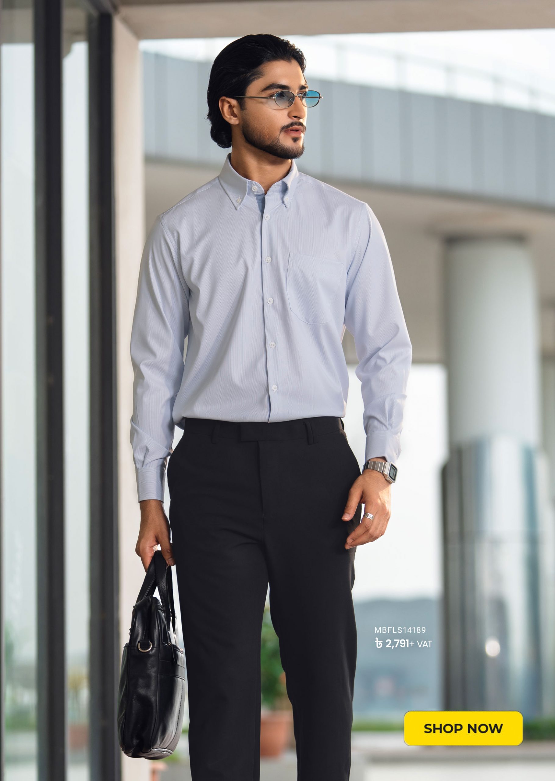 Men White Bamboo Long Sleeve Business Formal Shirt