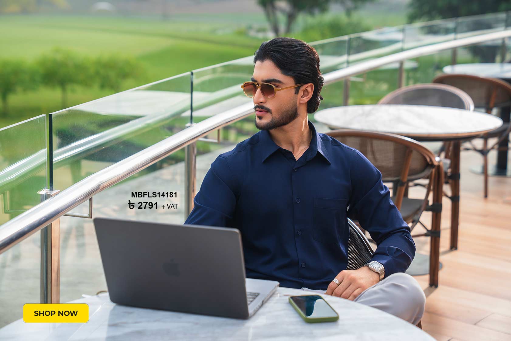 Blue Cotton Jacquard Business Formal Shirt