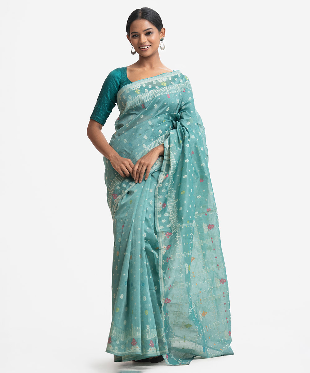 Aqua Green Half-silk Saree
